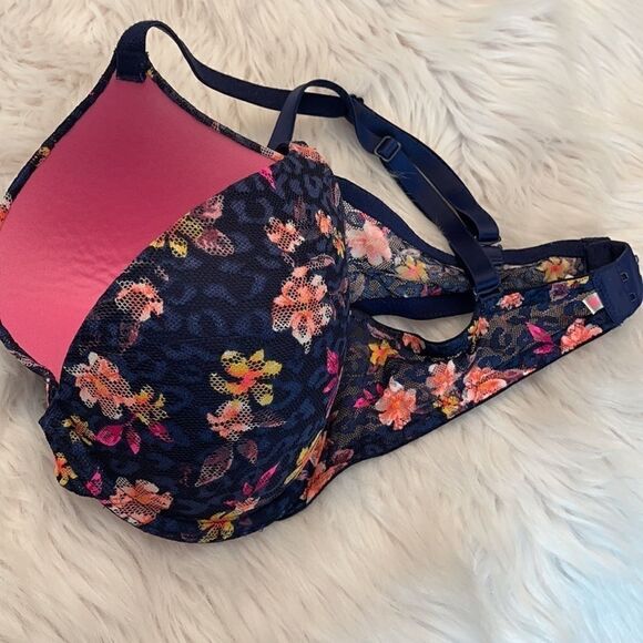 victoria’s Secret Pink Navy Floral Push Up Sz 34D - Picture 4 of 14